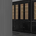 Black Decorative Cabinets With Glass Doors Gold Handles Multiple Shelves And Classic Elegant Design